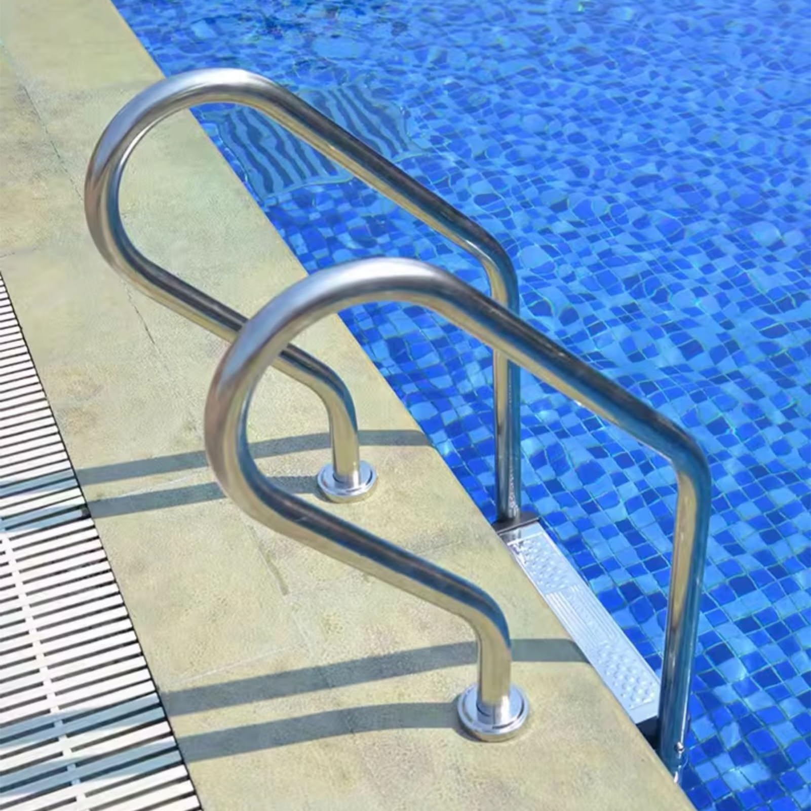 Scale mobili per Piscine, gradini in Acciaio Inox con Superficie Antiscivolo, Adatte a Piscine, stabilimenti balneari e parchi Acquatici (3 gradini)