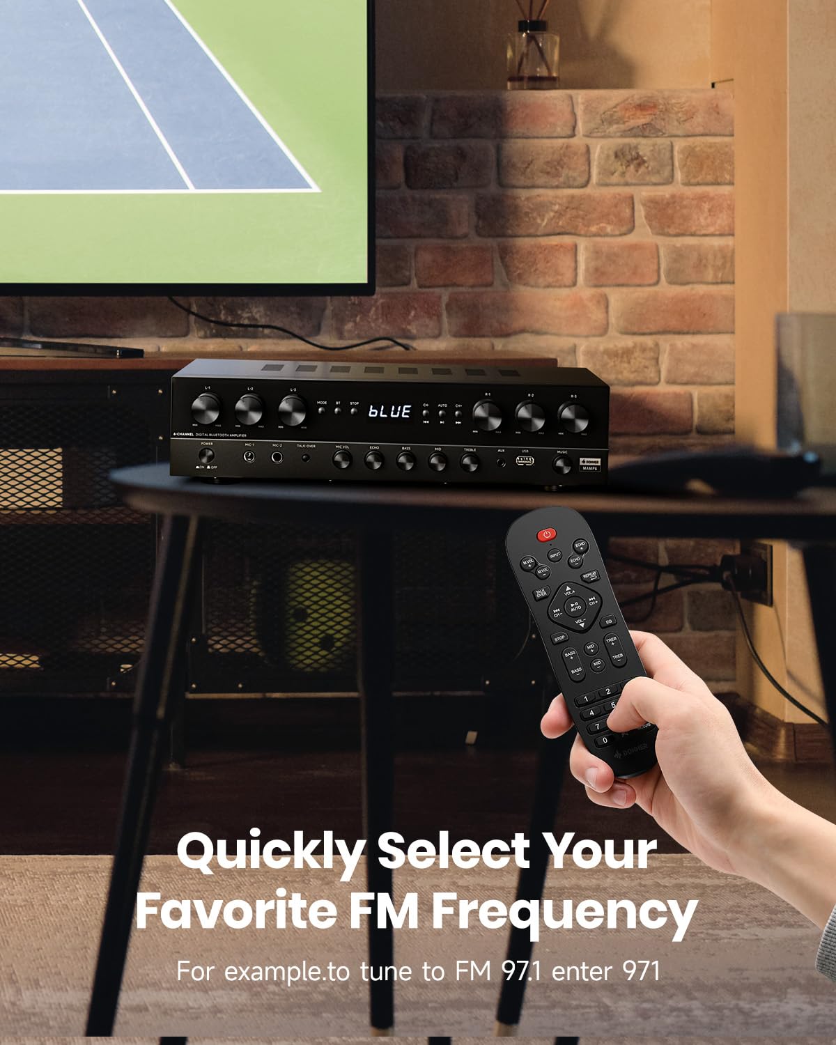 Donner Amplificador de Audio para el Hogar, 6 Canales con Potencia Máxima de 1000 W con Bluetooth 5.3, USB, FM, 2 Entradas de Micrófono, RCA, Entrada de Fibra/Coaxial para el Hogar, Karaoke, MAMP6