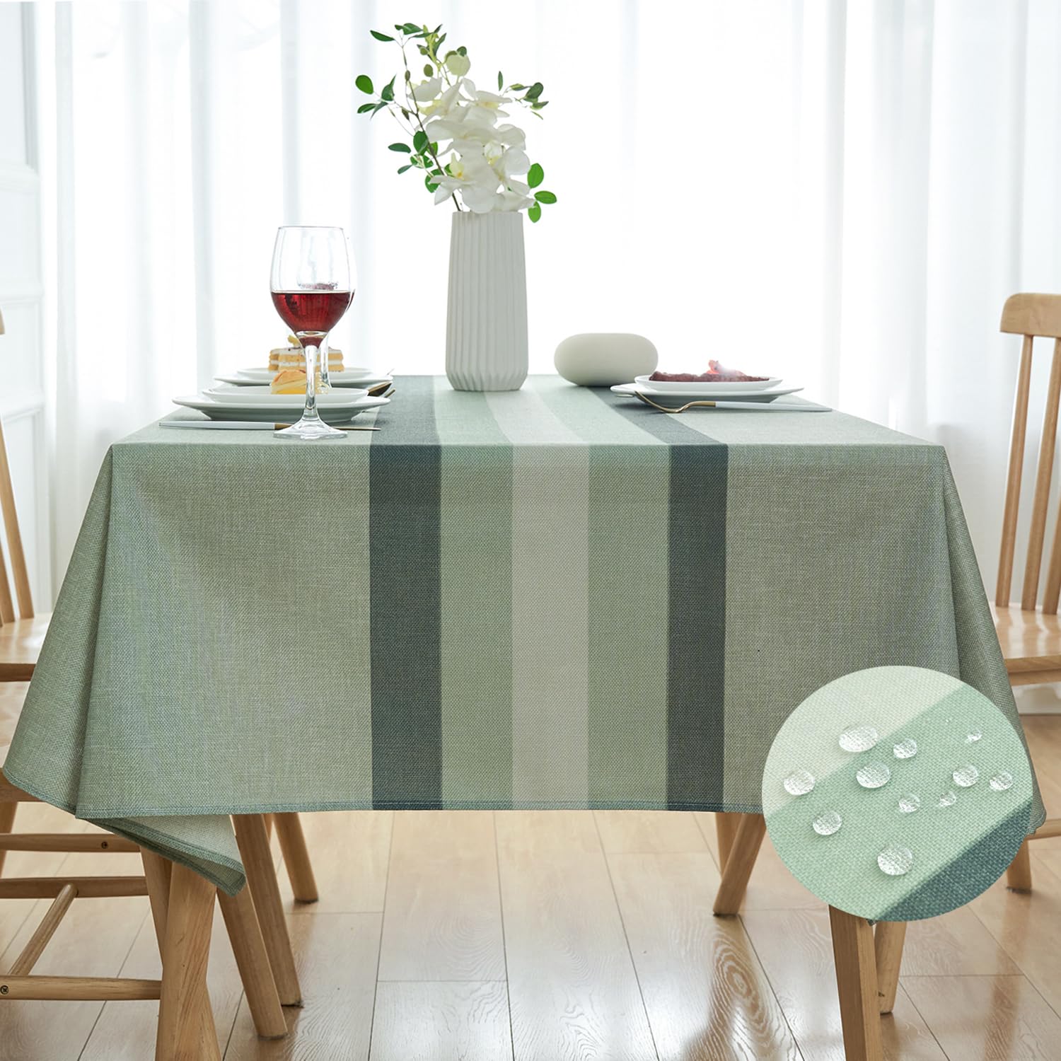 Mantel Moderno Rayas 100x140 Antimanchas Manteles Lino Verde Elegante Mesa Rectangular Impermeable Protector Mesa Comedor Manteles para Casa Comedor Cocina Decorativo