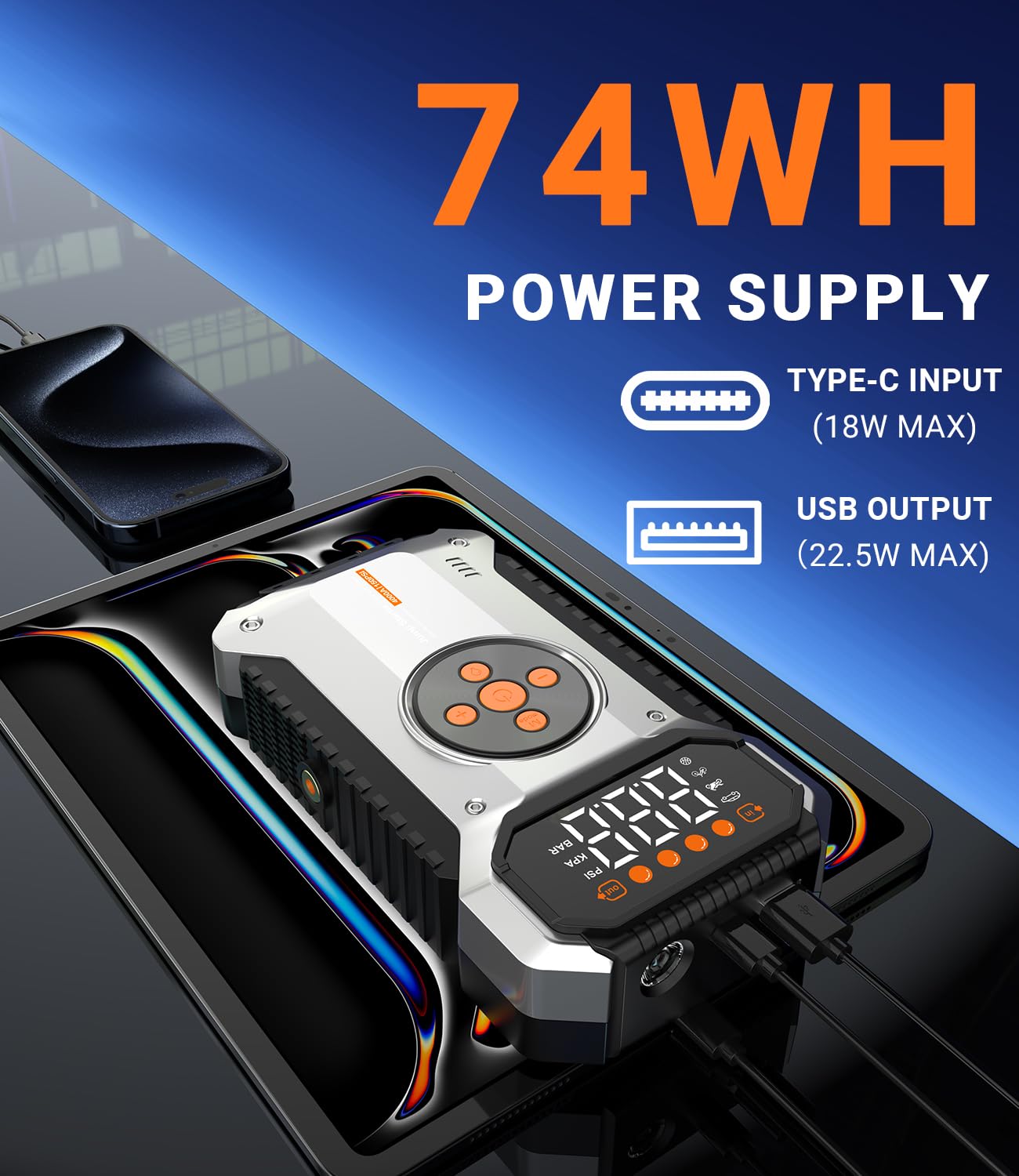 Arrancador de coche con compresor de aire, arrancador portátil de 4000 A 12 V (todo el gas/9L diesel), caja de batería de automóvil con inflador de neumáticos de 150 PSI, linterna de 3 modos
