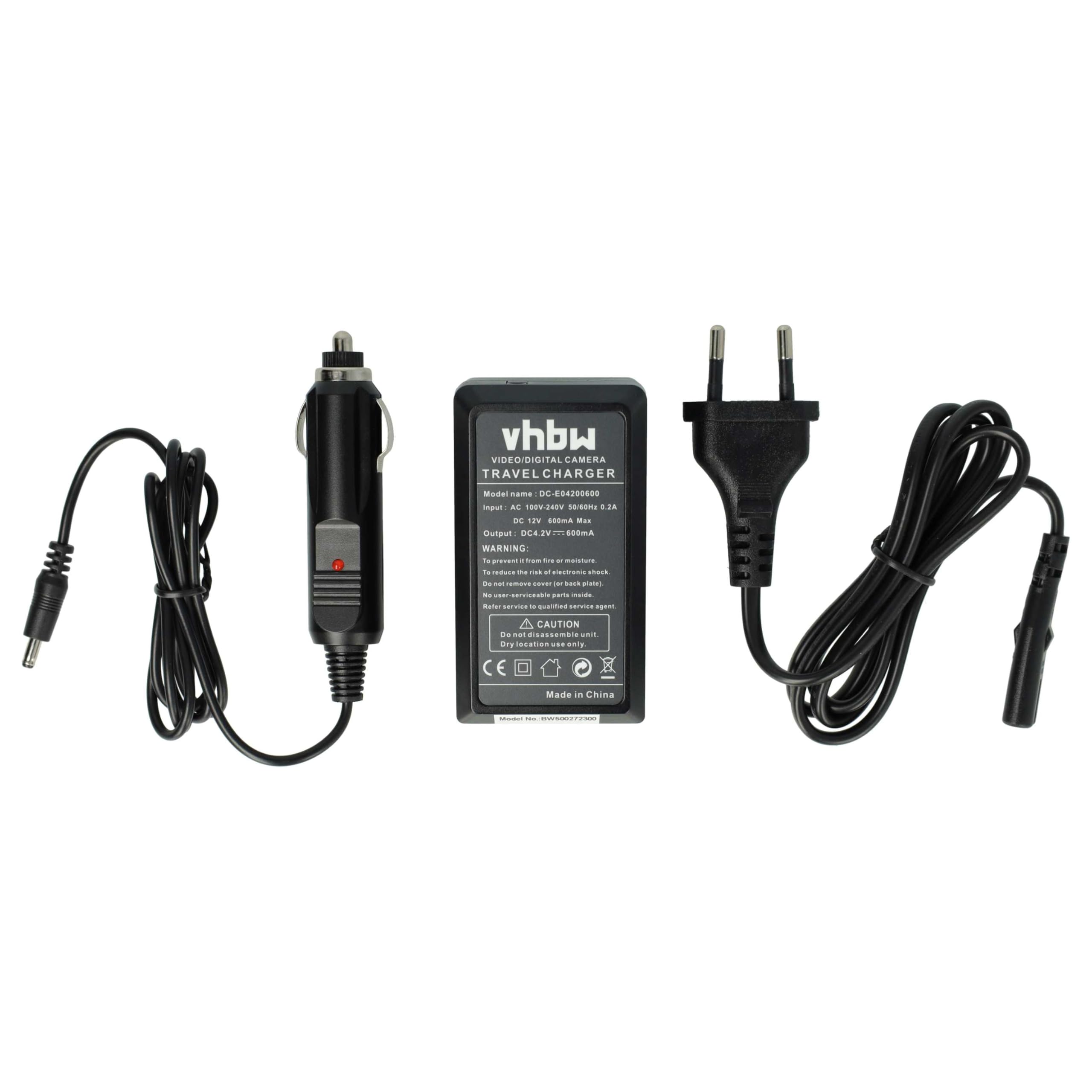 vhbw caricatore compatibile con Nikon Coolpix P600, P610, B700, P900, S810 camera - Stazione di carica + cavo auto, spia di carica, 4,35 V