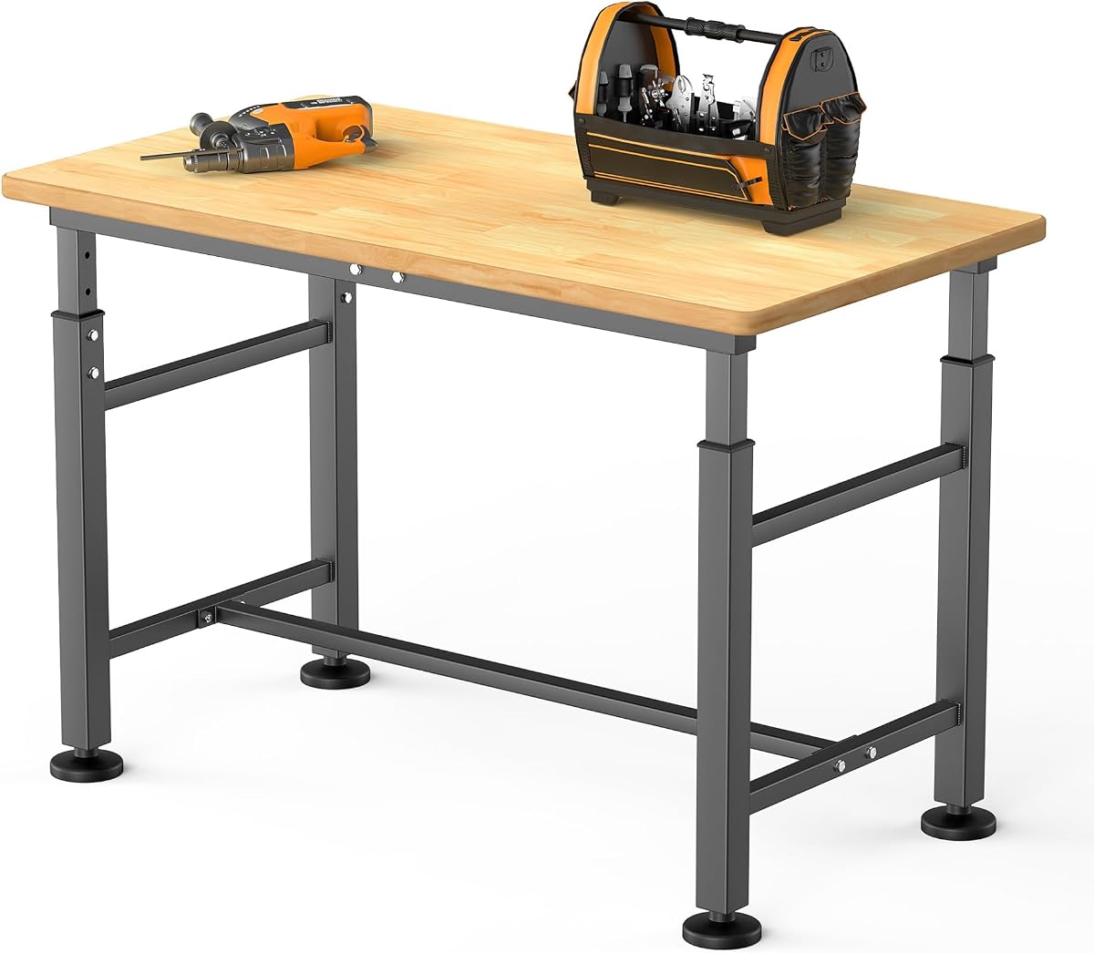 TORACK Adjustable Workbench with Rubberwood Top, 42" x 20" | Heavy-Duty, Garage Work Table, Height Adjustable 28"–39", Supports up to 2000 lbs