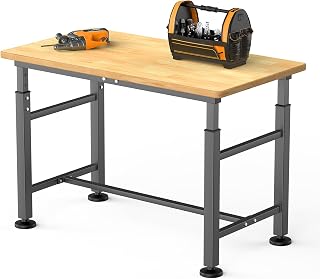 TORACK Adjustable Workbench Rubberwood Top 47.75x23.25in Heavy Duty Garage Table 29-41in Height 2000 lbs Capacity