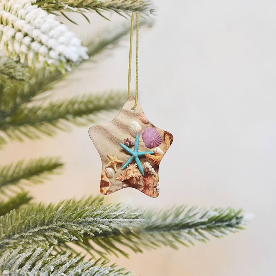 貝殻　ヒトデ　オーナメント　ナチュラル　クリスマス　クリスマスツリー　飾り　海 Amazon.co.jp: ハンドメイド貝殻&ヒトデのオーナメント - 4個