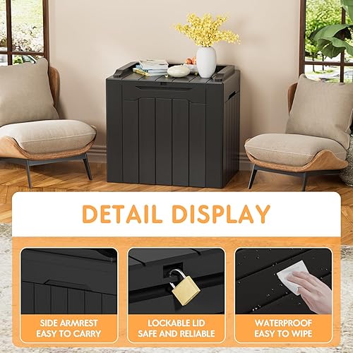 Miniatura 5 de YESHOMY Baúl de almacenamiento, banco de zapatos de resina para entrada con soporte hidráulico, tapa abatible, soporte lateral, soporta 450 libras,