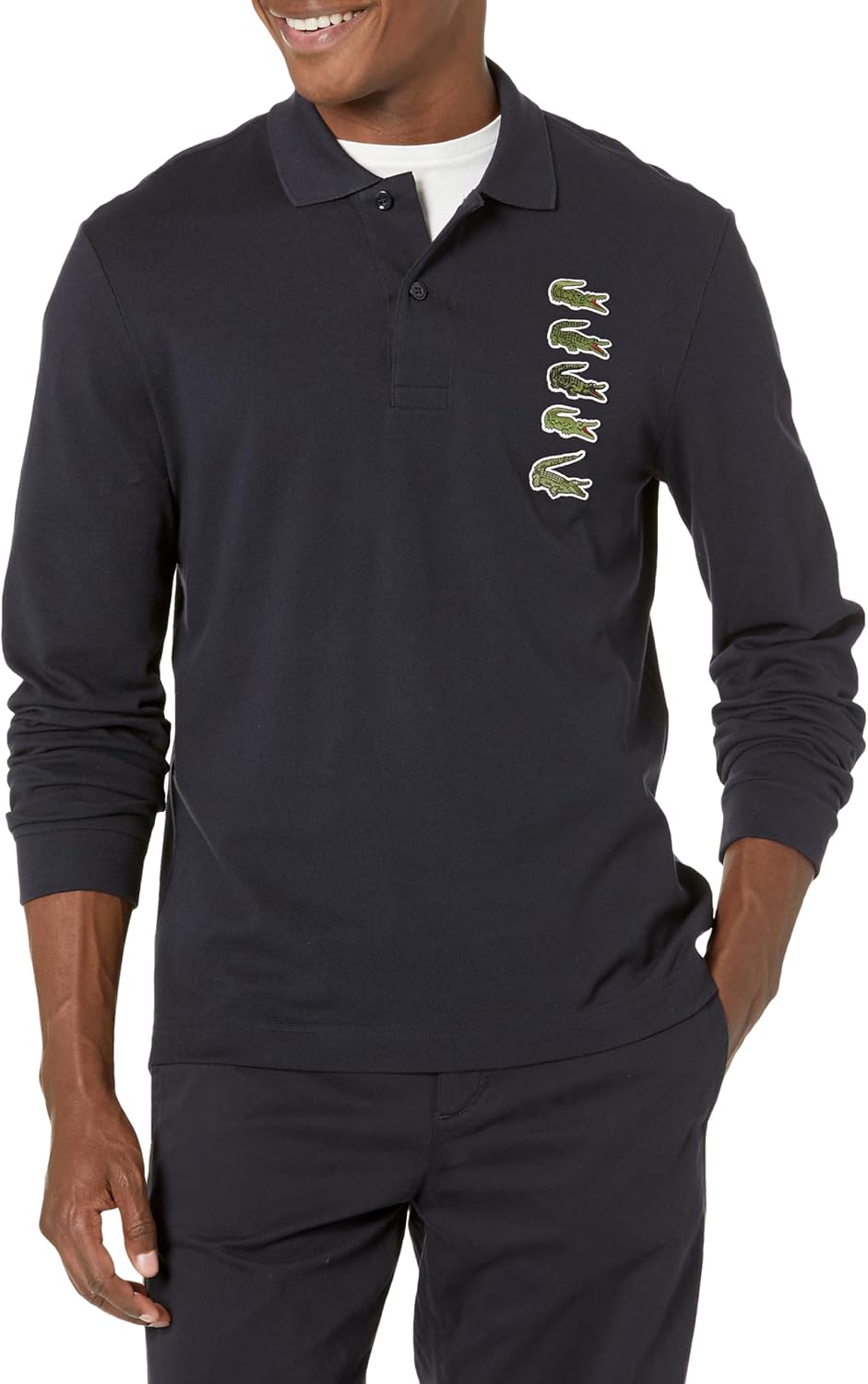 Lacoste Mens Long Sleeve Stacked Timeline Croc Polo Shirt