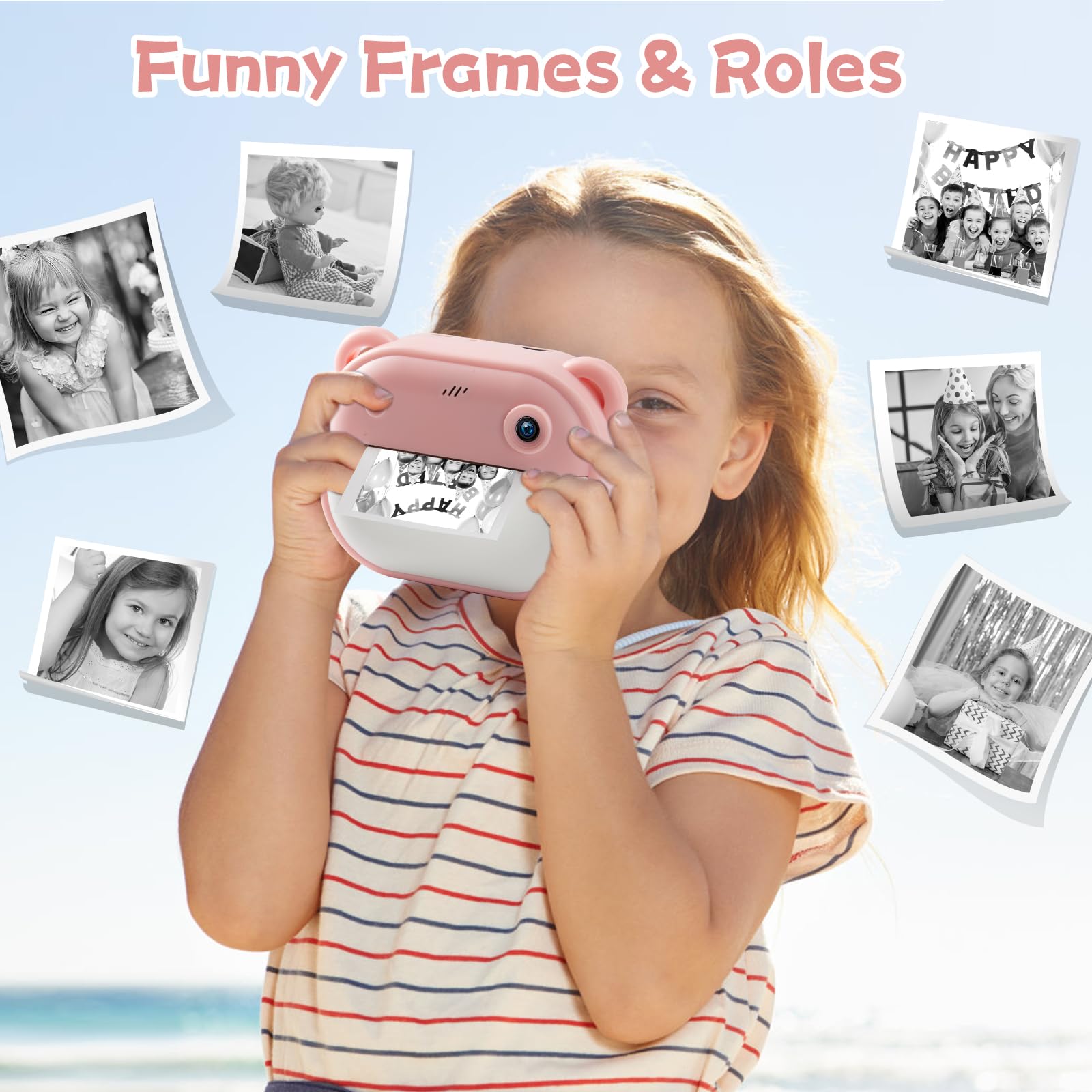 Fotocamera per Bambini per Ragazze e Ragazzi, Fotocamera Giocattolo con Stampa Istantanea per Bambini, dai 3 ai 14 Anni, Fotocamera Digitale per Bambini HD da 32 GB (Rosa)
