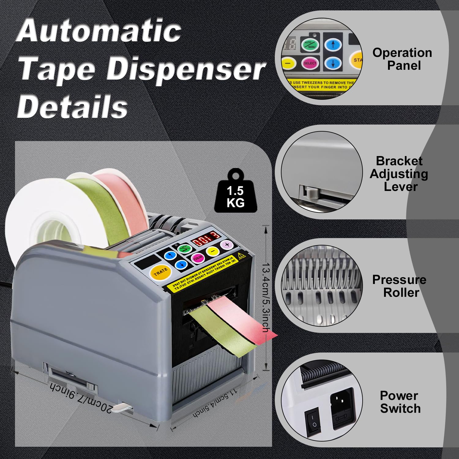 Macchina da taglio a nastro, dispenser automatico di nastro da taglio 6-60 mm larghezza 999 mm lunghezza massima di taglio, macchina da taglio elettrica per ufficio, spedizioni, aziende, uso domestico