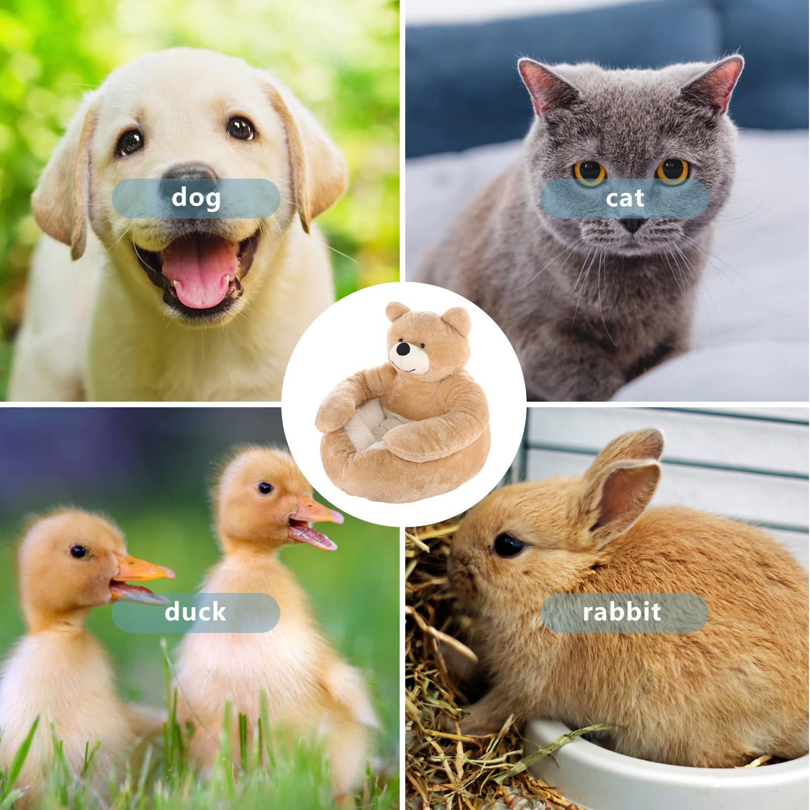 Hundebett Katzenbett Flauschig Rund Aus Plüsch, Haustierbett Superweich Winterwarm Süße Bären Katzen Schlafmatte, Hundekissen Waschbar Ultra Weicher Plüsch Haustierbett