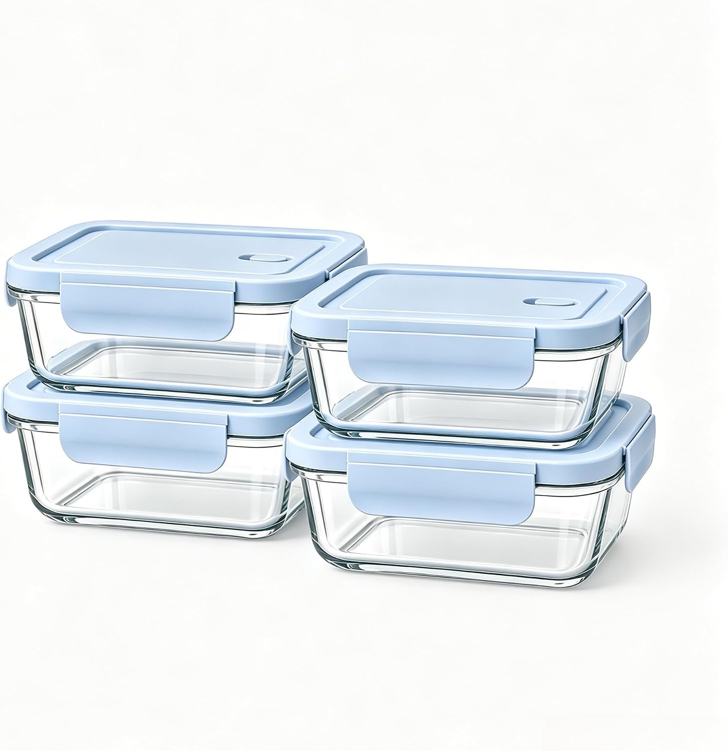 Glass Meal Prep Containers with Lids, 4 Pack 24 oz, Borosilicate Glass Food Storage Containers, Leakproof Locking Lids, Microwave, Oven & Freezer Safe