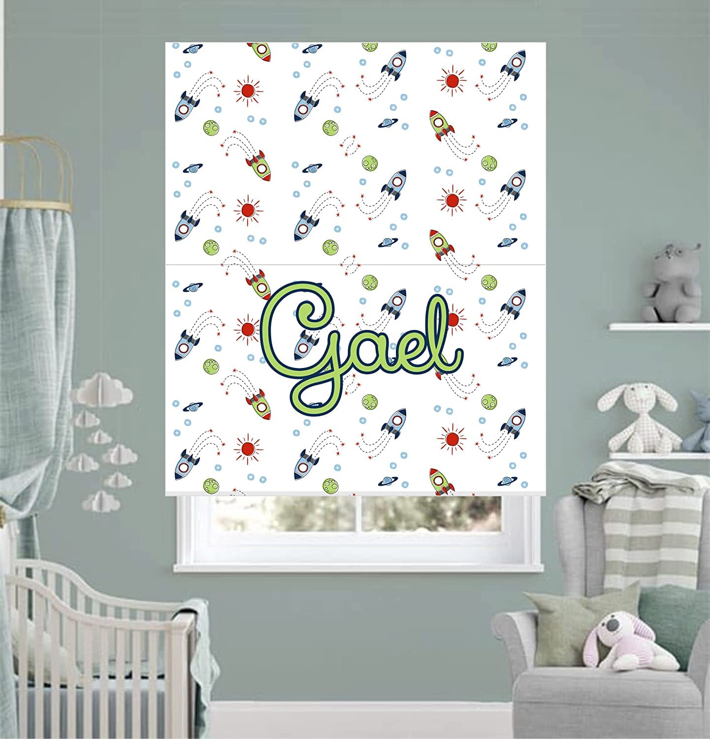 Estores infantiles personalizados. Estores infantiles niño dibujos, estores infantiles habitacion niño. Estor infantil estampado Cohetes. Estor enrollable translucido habitación niño(180x170)