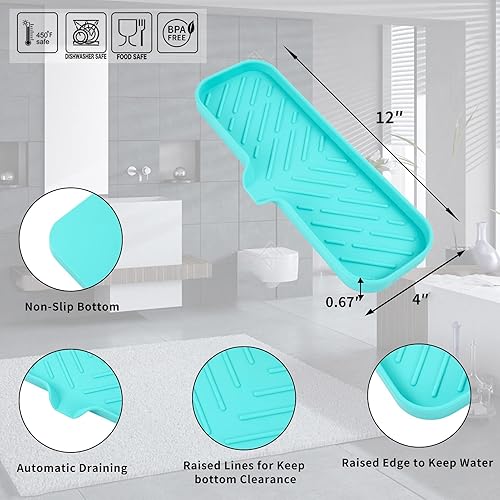 Vista 243 de Jaboneras de baño de silicona con boquilla de drenaje, organizador de fregadero de baño y cocina, soporte para esponja, bandeja de jabón para Gris