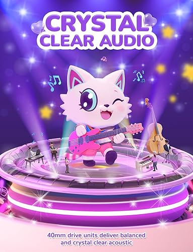 Miniatura 6 de iClever Auriculares Bluetooth para niños, oreja de gato iluminada, volumen seguro 7485dBA, tiempo de reproducción de 60 horas, Bluetooth 5.3, carga