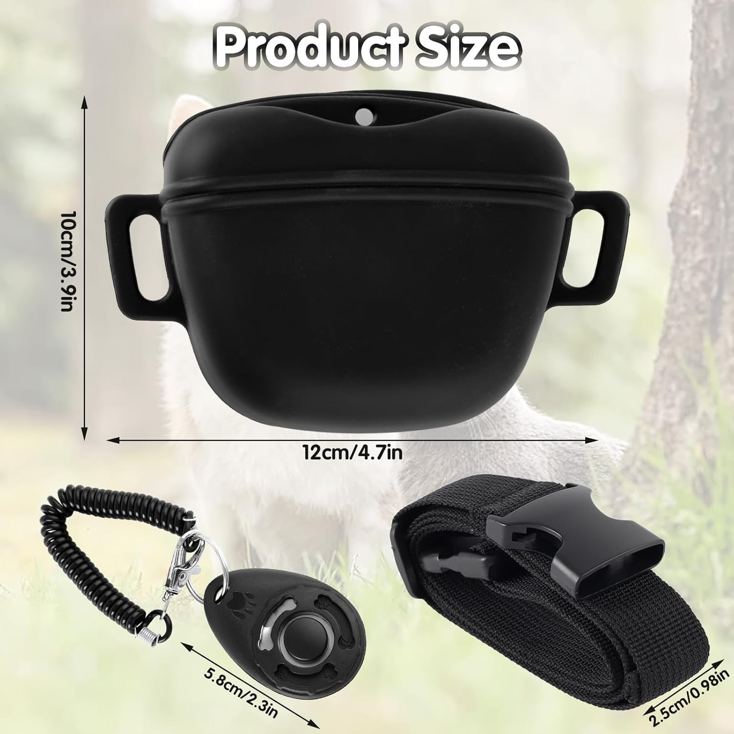 oibrxenl Silicone Dog Treat Pouch with Waist Belt and Training Clicker Magnetic Closure Dog Treat Bag Black Dog Treats Pouch for Pet Training Walking 3