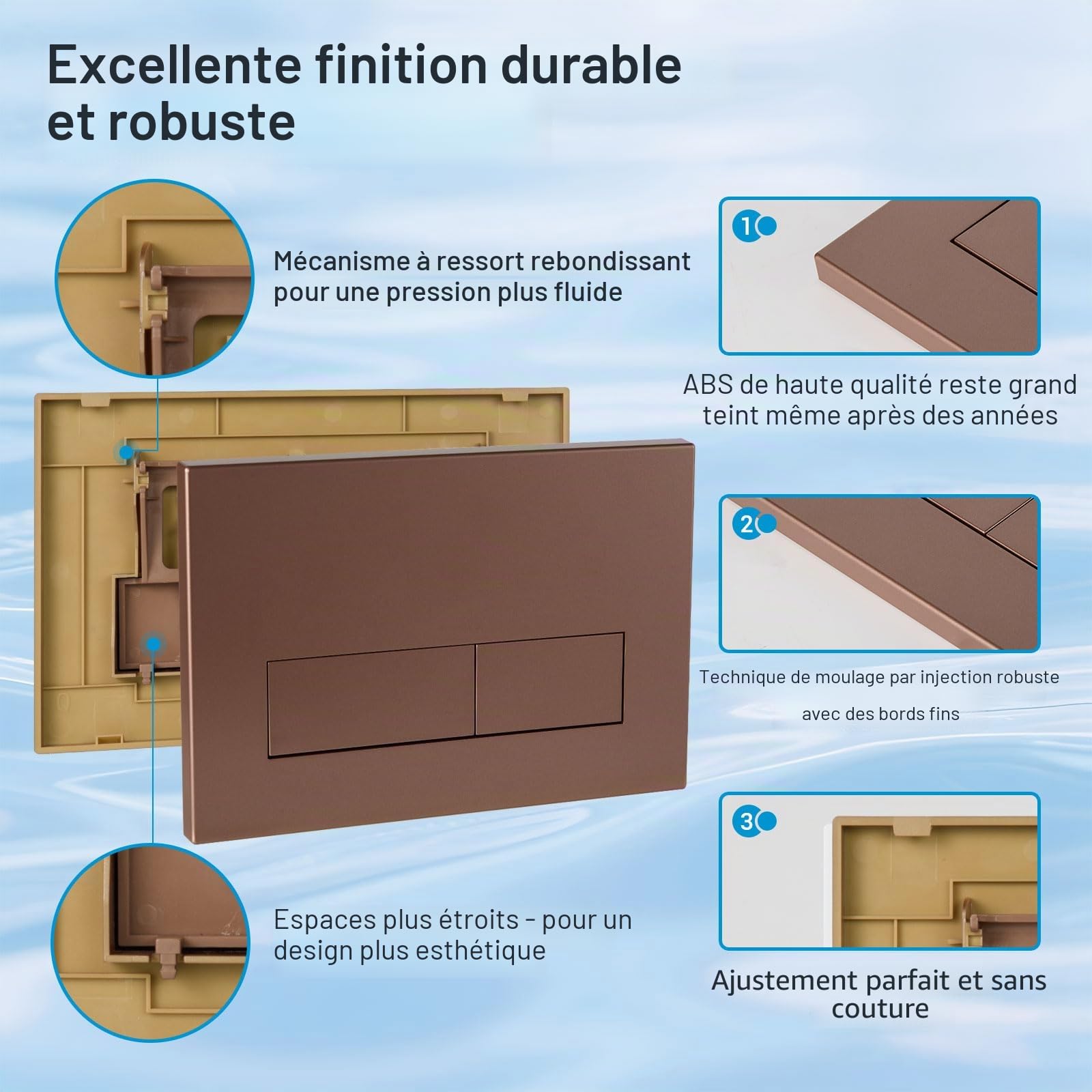 Plaque de Commande WC, Compatible Geberit Sigma, UP300 et UP320, avec Double Chasse, Équipée d'un Set de Leviers de Chasse et d'un Cadre d'Installation, Dimensions 245 × 164mm.(Bronze)
