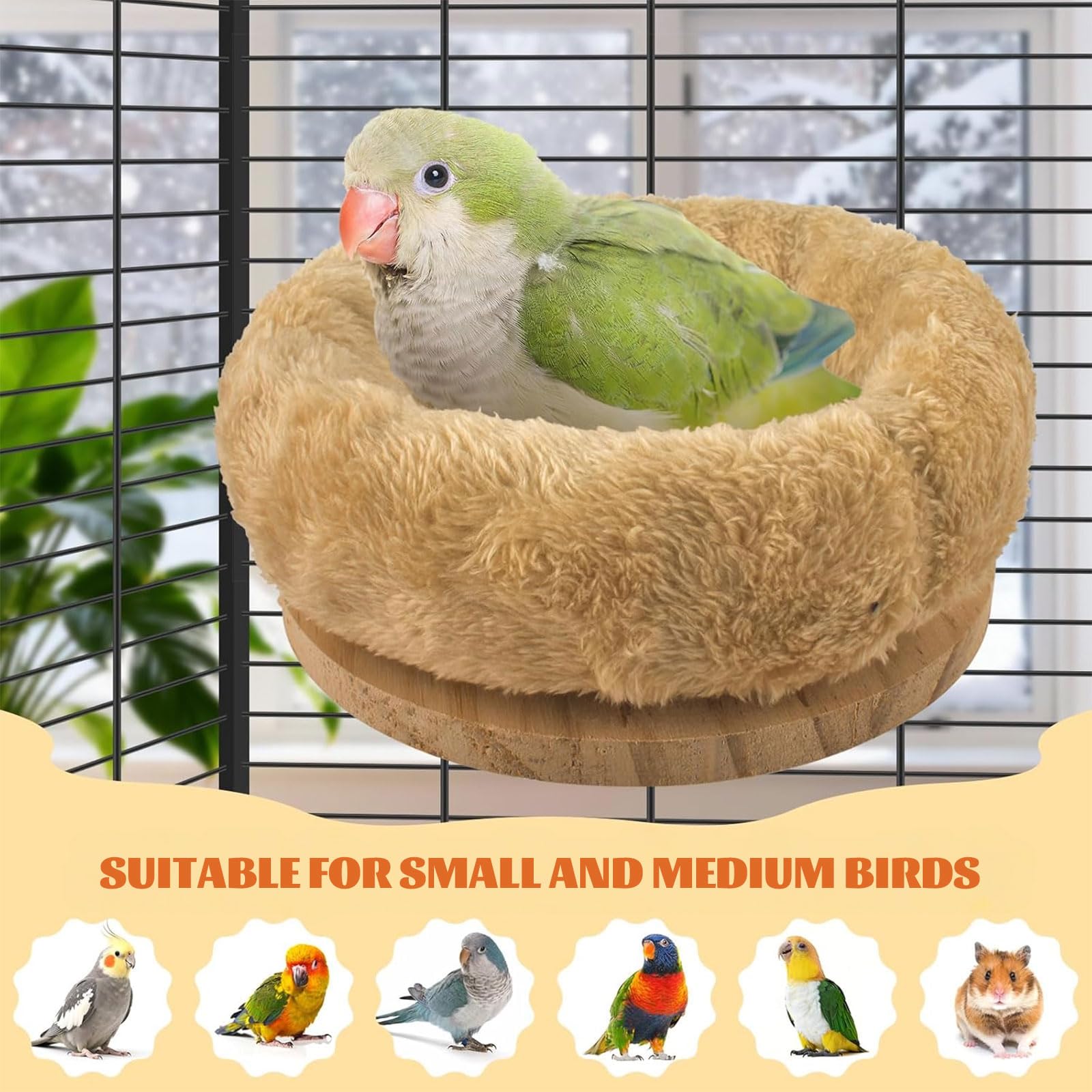 Nid d'oiseau de taille moyenne pour cage - Hamac en peluche amovible - Perchoir chaud pour l'hiver - Plateforme pour perruches, calopsittes, conures, hamster