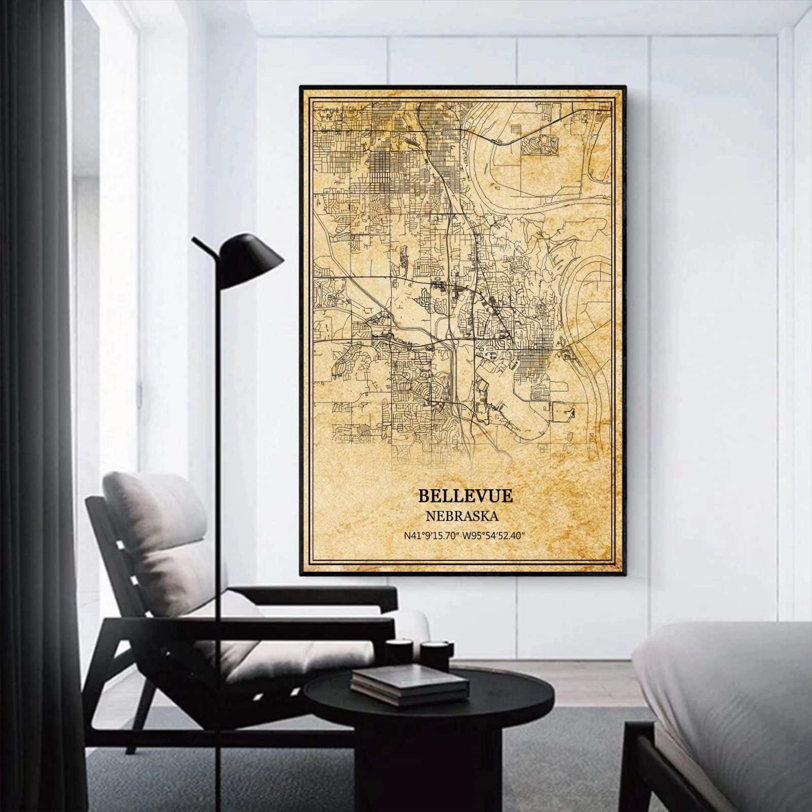 TANOKCRS Bellevue Nebraska USA Ameryka sztuka ścienna vintage nadruk plakat mapa grafika podróż pamiątka prezent dekoracja domu 50 x 76 cm nieoprawiony