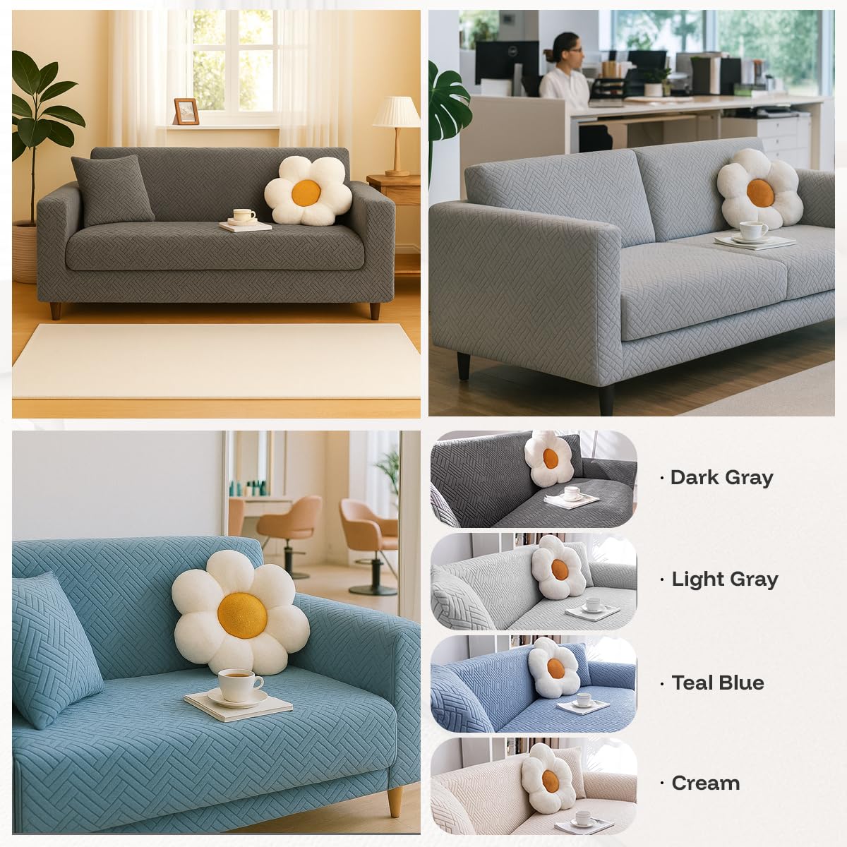 Lot de 3 housses de canapé extensibles en chenille douce et résistante à l'eau, base élastique antidérapante, tissu épais, lavable en machine, protection de meubles pour animaux domestiques