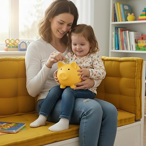 Miniatura 9 de Bonita alcancía para Sbrvaniy Pig Dinero, Banco de monedas para niños y niñas, mi primer banco de dinero irrompible, tamaño grande, decoración de