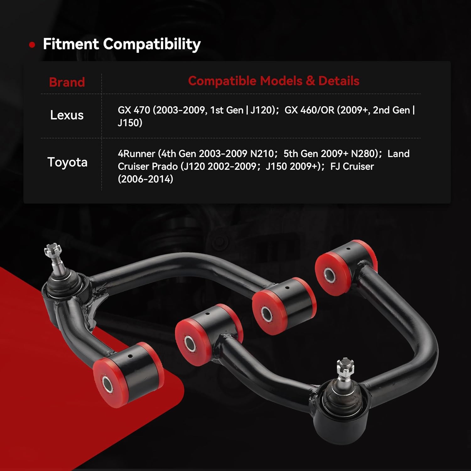 2-4 Inch Adjustable Upper Control Arms for Toyota 4Runner/FJ Cruiser/Prado J120/J150, 2-4" Lift Replacement for Lexus GX470 & Stock A-Arms