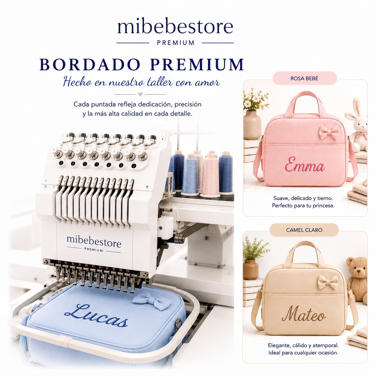mibebestore Bolso Carro Bebe Personalizado con Nombre Bordado Bolsa para Silla Paseo de Polipiel Impermeable 40x27x20 cm Organizador de Carrito Hecho a Mano en España Regalo Nacimiento Recién Nacido