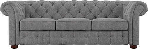 Inspire Q Knightsbridge - Sofá Csterfield con brazo de desplazamiento capitoné por Artisan Grey Linen Linen