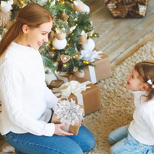 Miniatura 6 de Xinnun 24 lazos para envoltura de regalos, lazo rizado de Navidad de 6 pulgadas, lazos de regalo autoadhesivos con purpurina para manualidades,