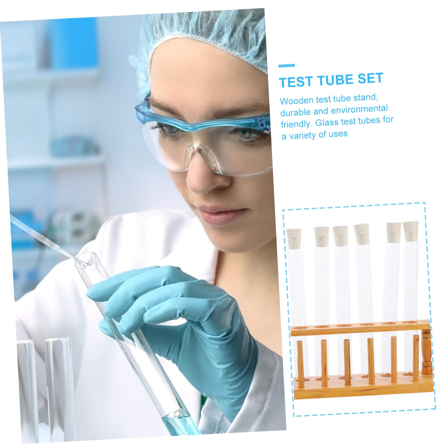 1 Juego tubo de ensayo moderno rejilla para tubos laboratorio transparente equipo de experimento de química kit experimentos tripe tubos de ensayo con tapa tubos con tapa de madera