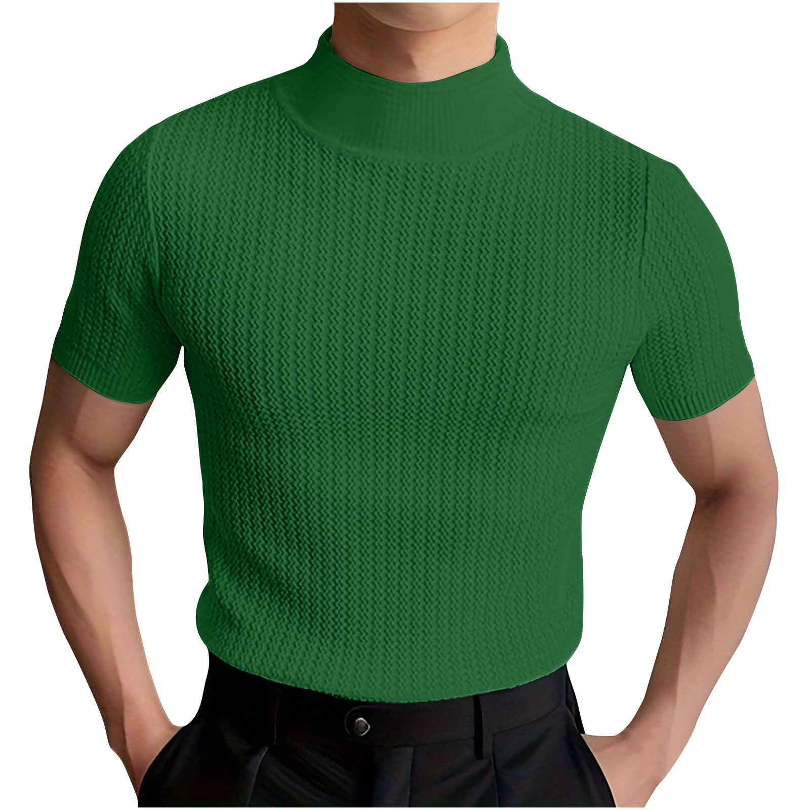 Uillui Short Sleeve Shirts Mens Mock Turtleneck Sweater Slim Fit Undershirt Casual Basic Tops Ribbed Knit Pullover Solid