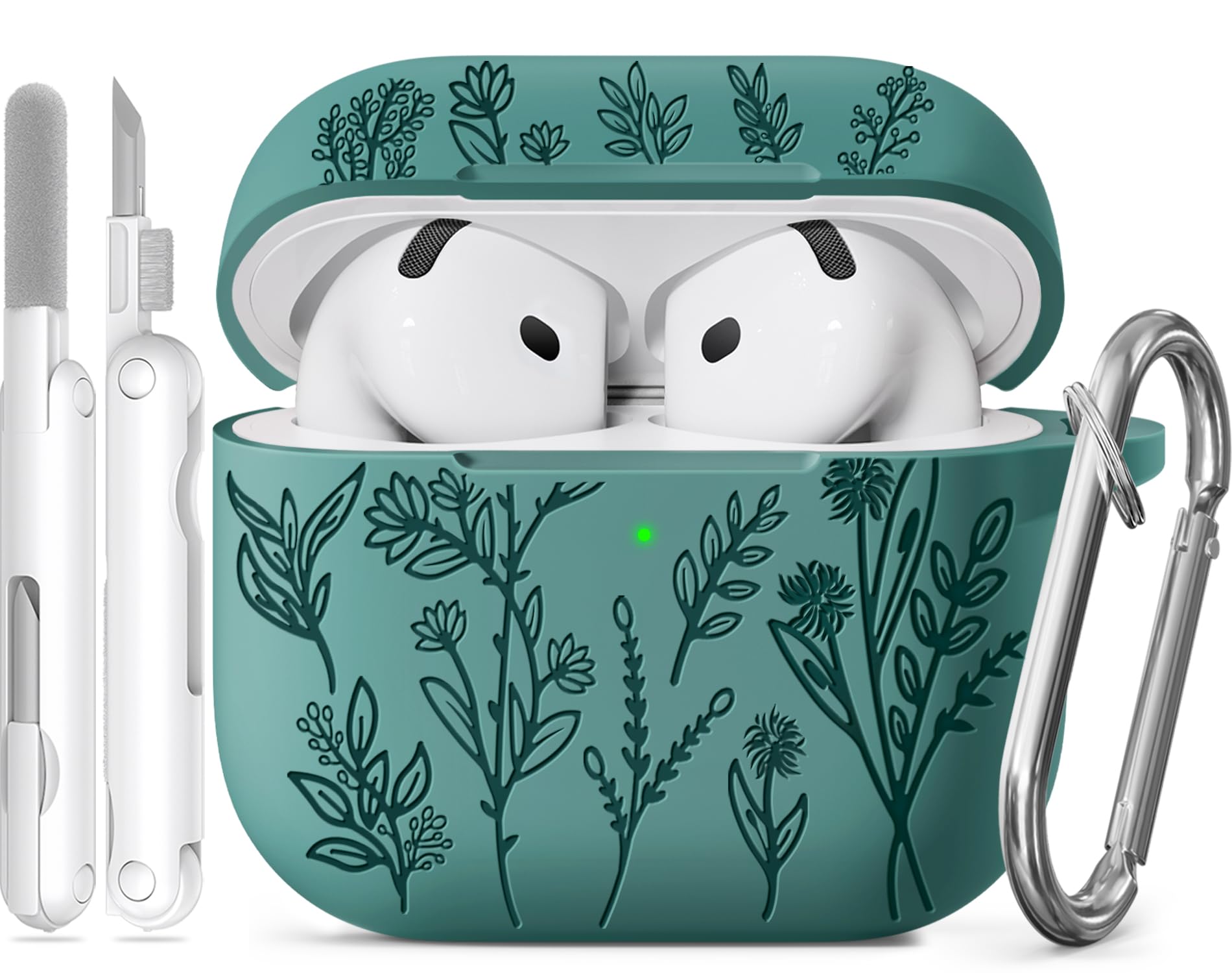 for Airpods 4 Case, Ekoonpft Flower Engraved Soft Silicone Case Cover | with Cleaner & Keychain, Design for Cute Girly & Stylish Women Men's iPods 4 Accessories - Shockproof, Scratch&Dust Resistant