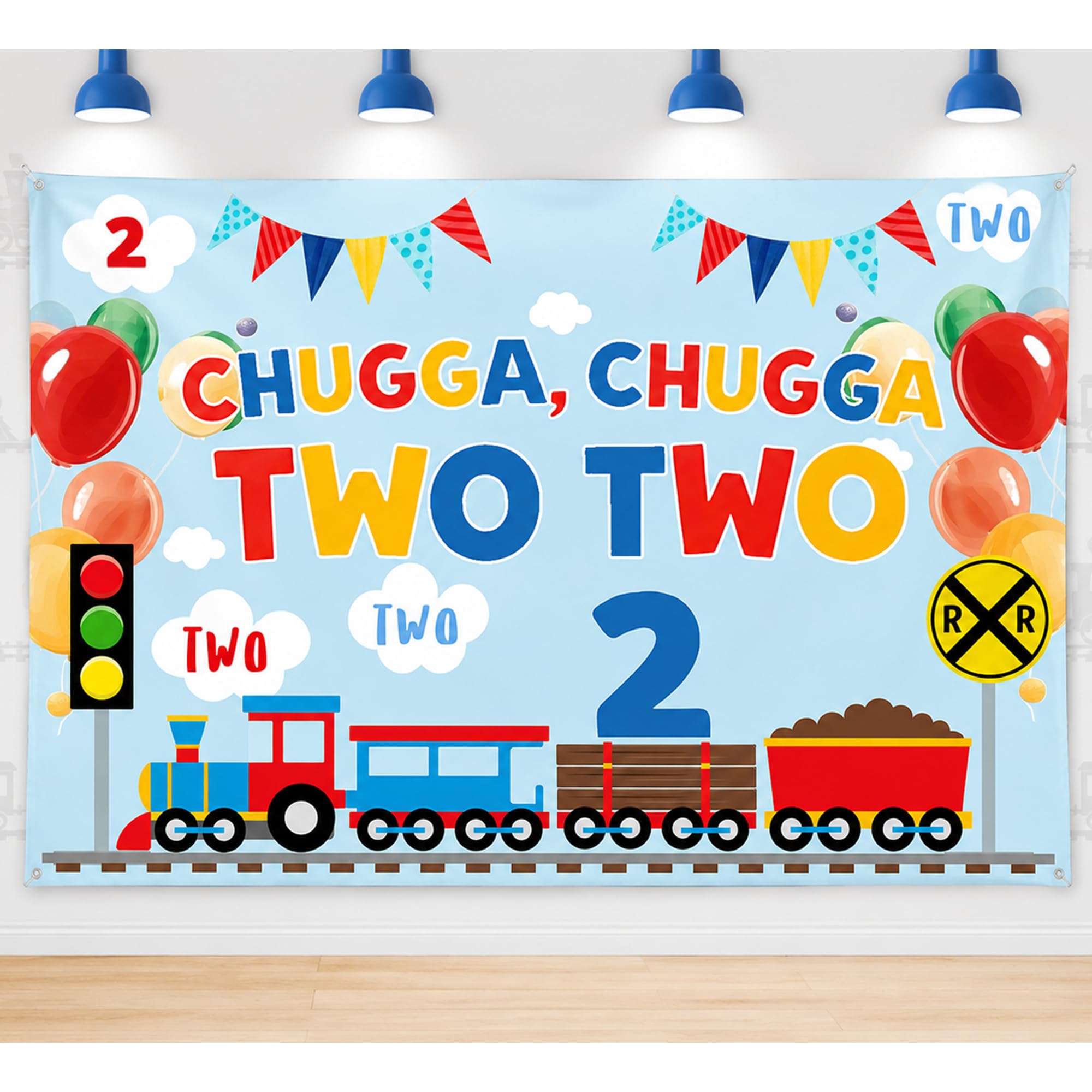 Train 2nd Birthday Backdrop 5FT x 3FT, Chugga Chugga Two Two Birthday Decorations, Train Theme 2 Year Old Birthday Party Banner, 2nd Birthday Decorations For Boys。