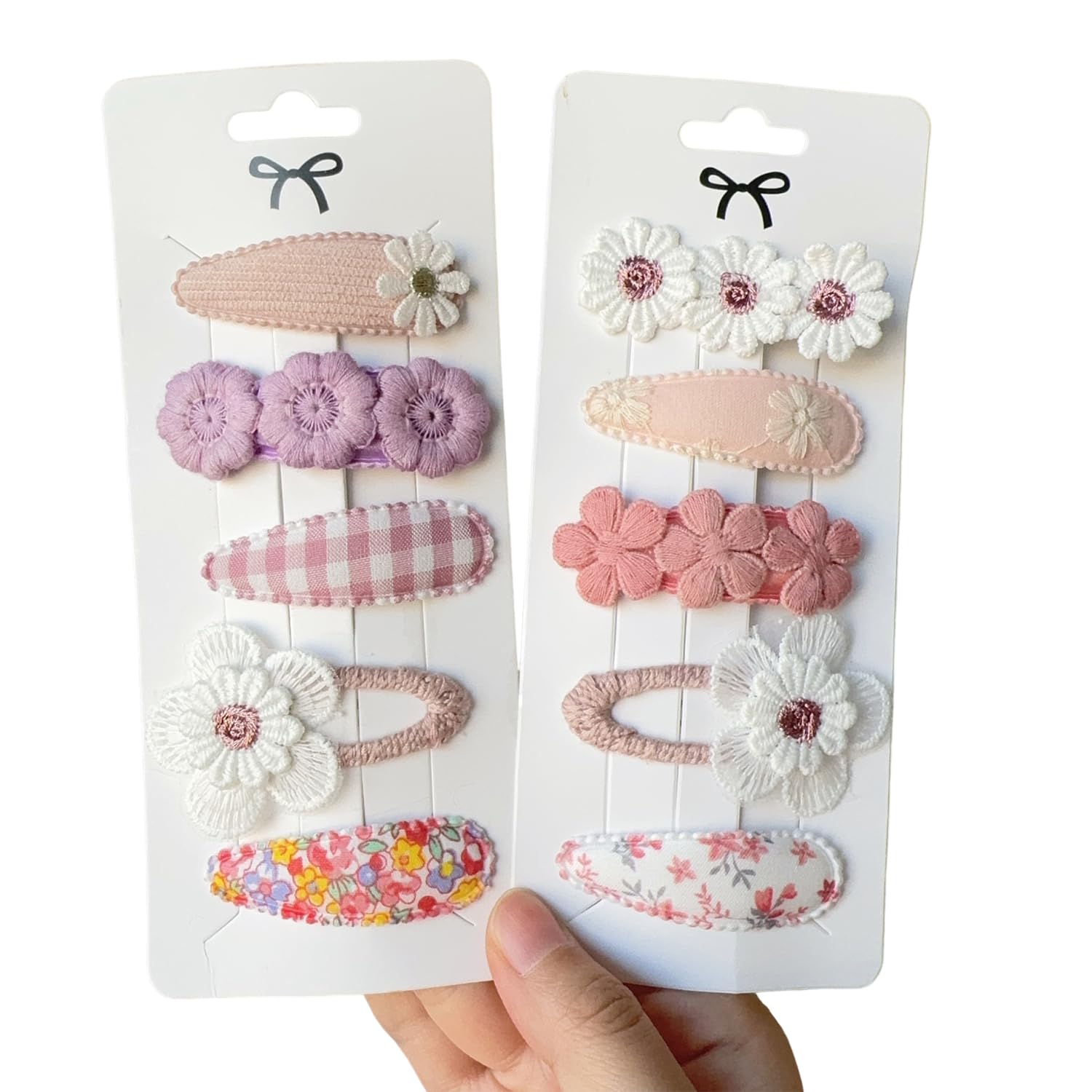 LYZOURBB 10PCs Baby Girl Hair Clips Lace Flowers Hair Barrettes Bows Clips