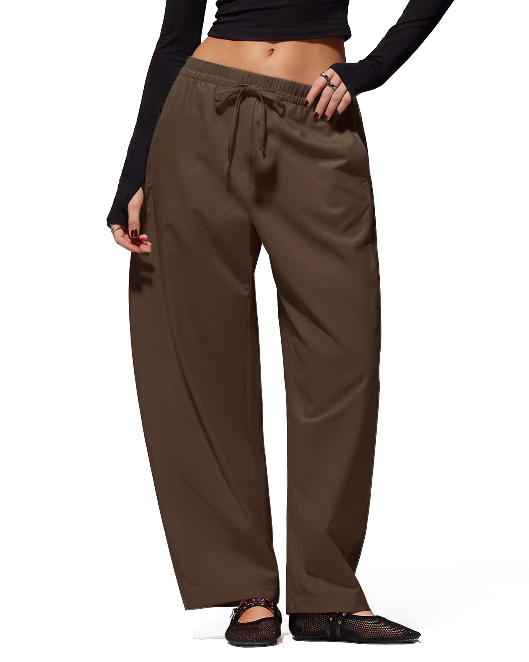 MOOSLOVER Women Linen Lightweight Barrel Pants Drawstring Comfort Casual Lounge Pants Baggy Loose Ankle Pants with Pocket