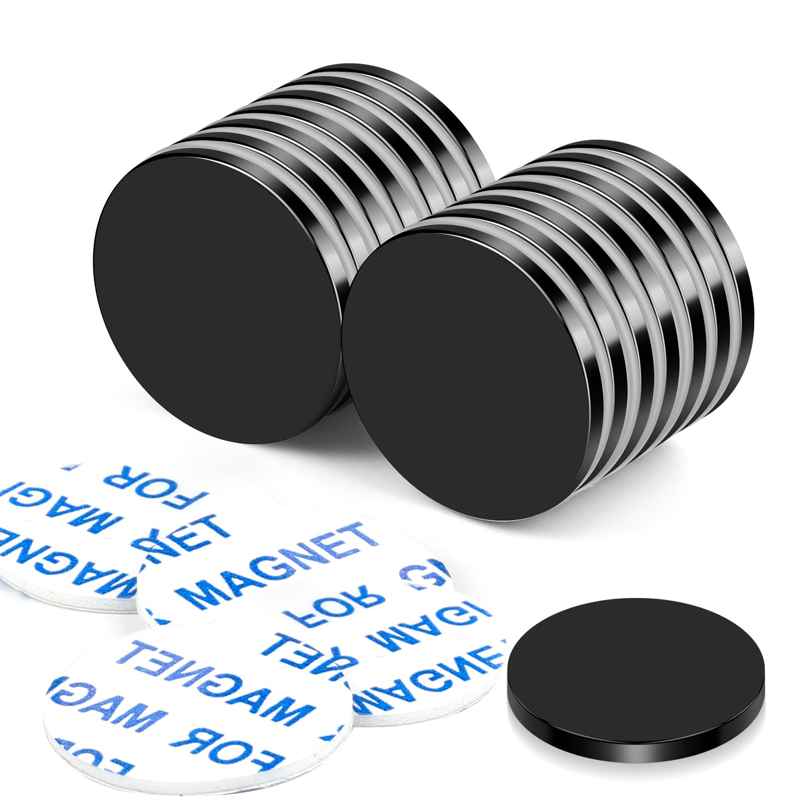 MIKEDE 20x2mm Neodymium Magnets, Small Strong Magnets with Adhesive Backing, Black Round Fridge Magnet Strong Magnet Heavy Duty, Rare Earth Magnets for Whiteboard, Office, DIY, Craft 15 PCS