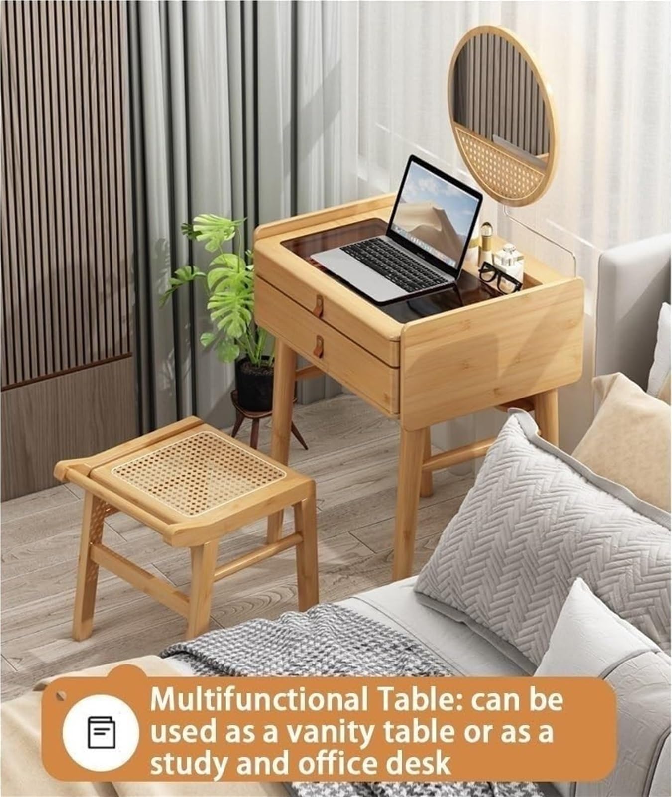 Bambus Make-up Vani mit Spiegel Platzsparende Kommode für kleine Wohnungen Slish s Top Sto für Ankleidebereiche und Schlafzimmer