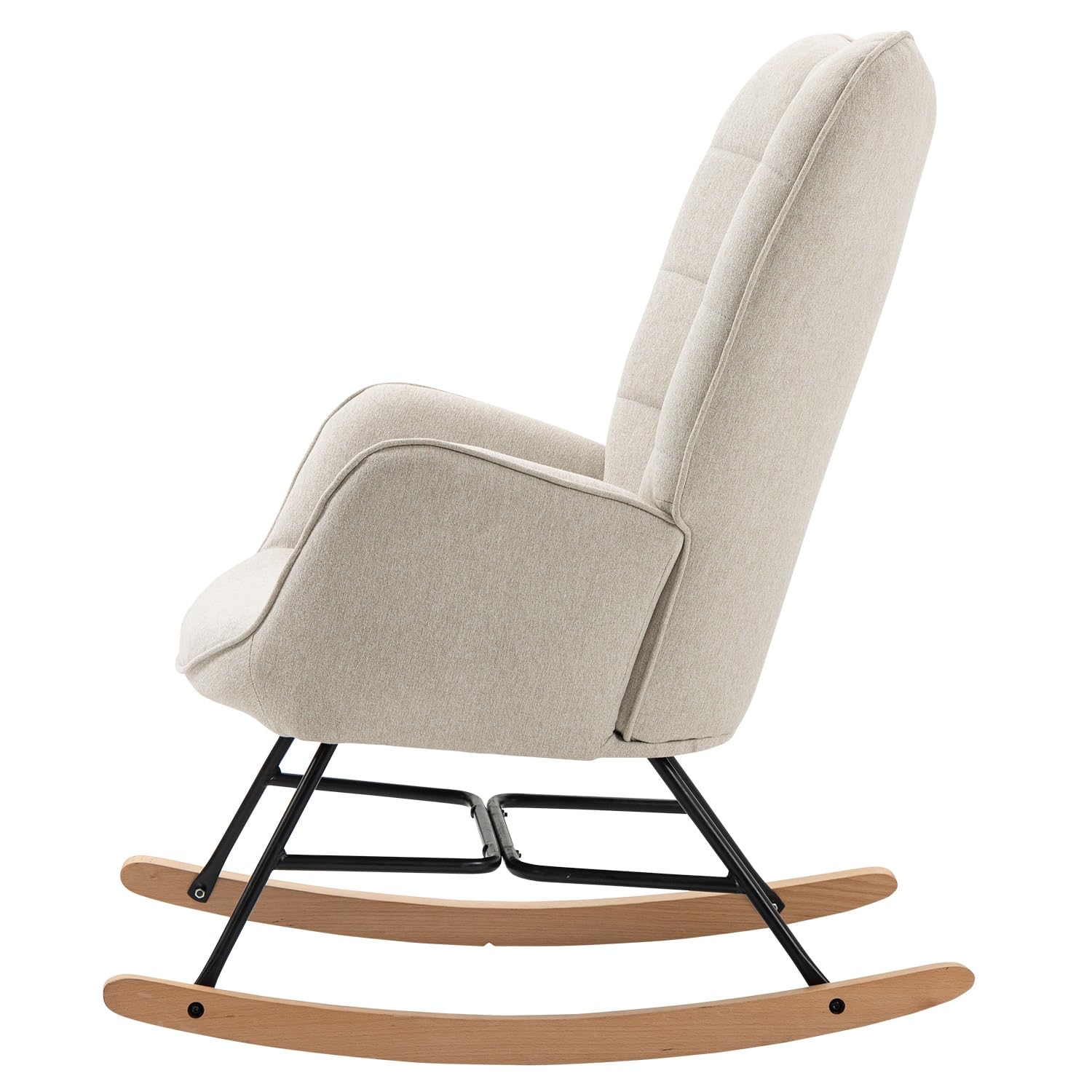 MEUBLE COSY Fauteuil à Bascule de Jardin, Chaise de Détente pour Terrasse et Balcon Couverts, Design Scandinave avec Pieds Bois et Métal, Tissu Non Imperméable