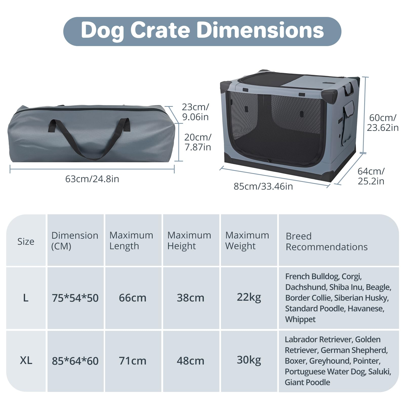 Transportin Gato Perro Plegable 85x64x60 cm, Bolsa Transporte Transpirable para Mascotas, Caja Plegable Transportadora Portador de Viaje Mascotas para el hogar y los Viajes