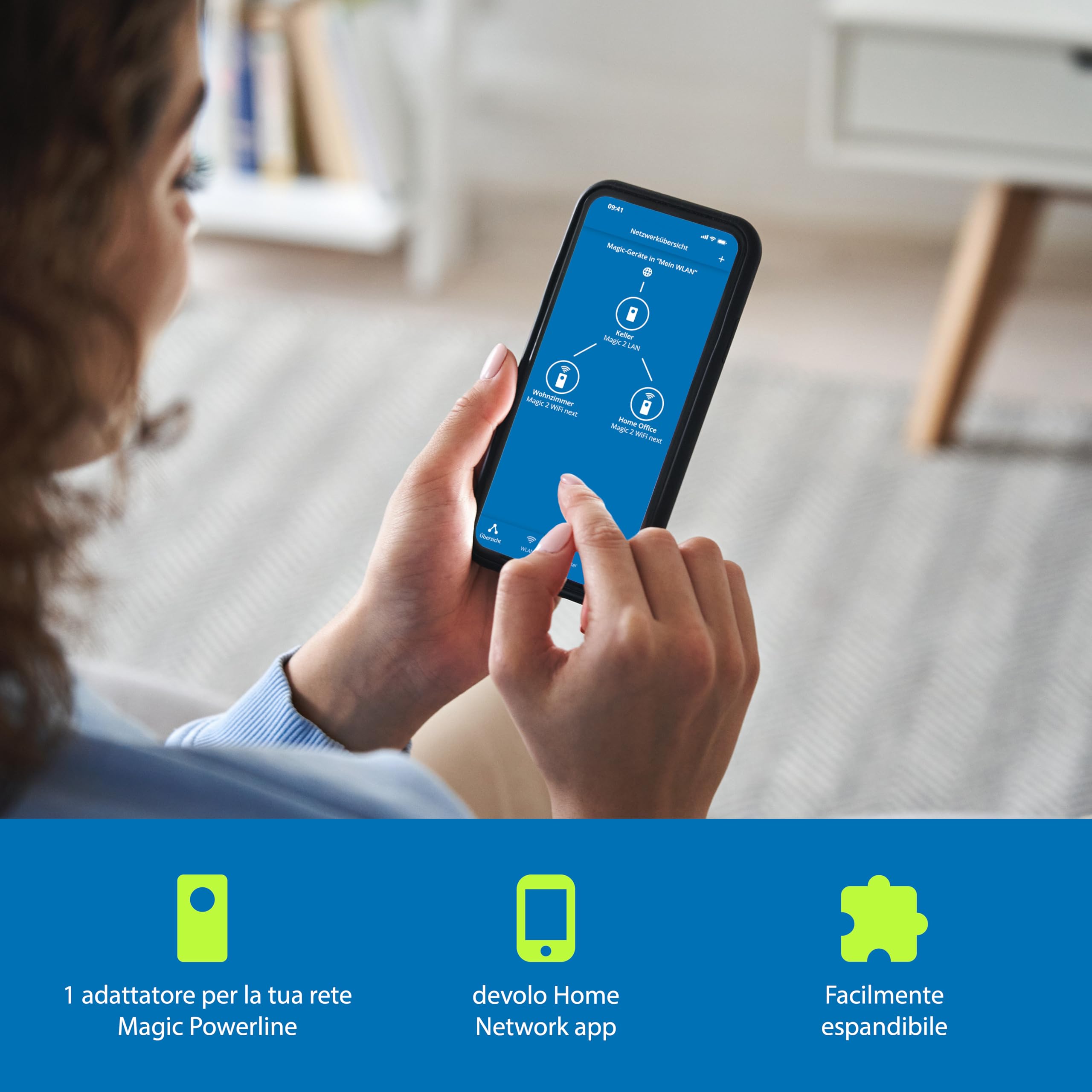 devolo Magic 2 WiFi 6 next adattatore di espansione Wi-Fi Powerline, fino a 3.000 Mbps, presa Wi-Fi, 2 porte LAN Gigabit, bianco