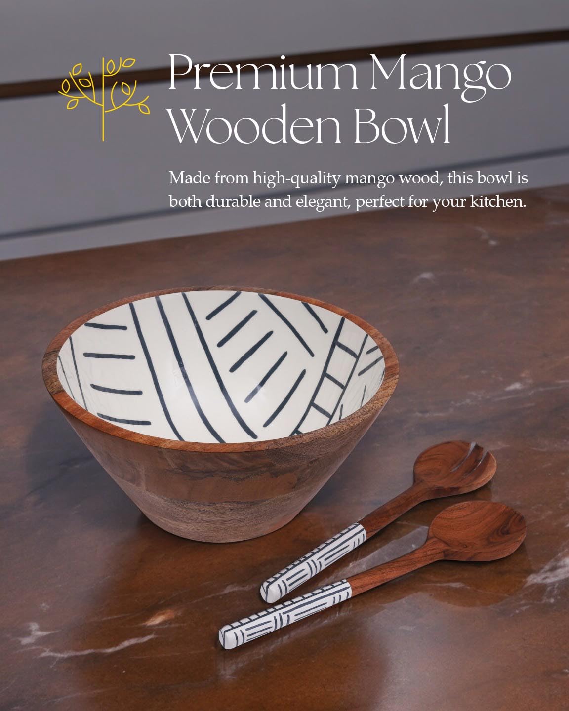 Tarli Grand Saladier En Bois Avec Fourchette Et Cuillère Pour Fruits Ou