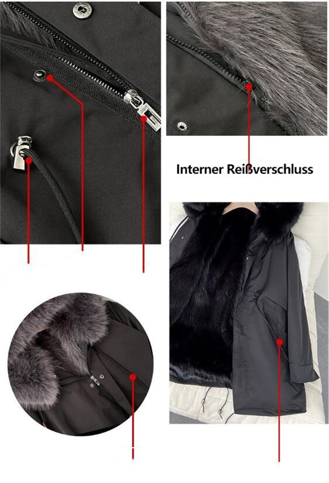 Herren Winter Lang Parka mit Abnehmbarer Plüschfutter,Warm Halten, Wind- und Wasserdicht Übergangsjacke Outdoor Daunenjacke