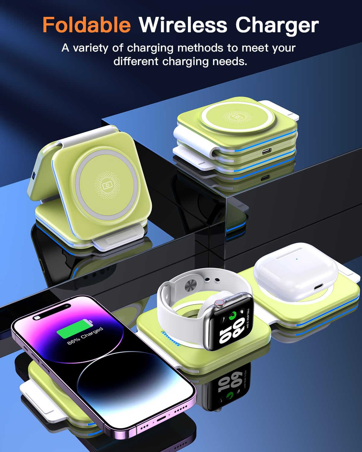 ZUMSEY Foldable Travel Wireless Charger for iPhone/Apple Watch/AirPods - Image 2