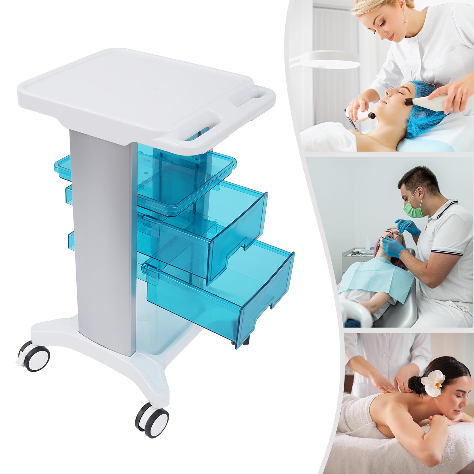 Carro multifuncional con cajones, carrito de laboratorio, carrito médico, carrito de cosméticos, material ABS, capacidad de carga de 100 kg, para uso privado y comercial