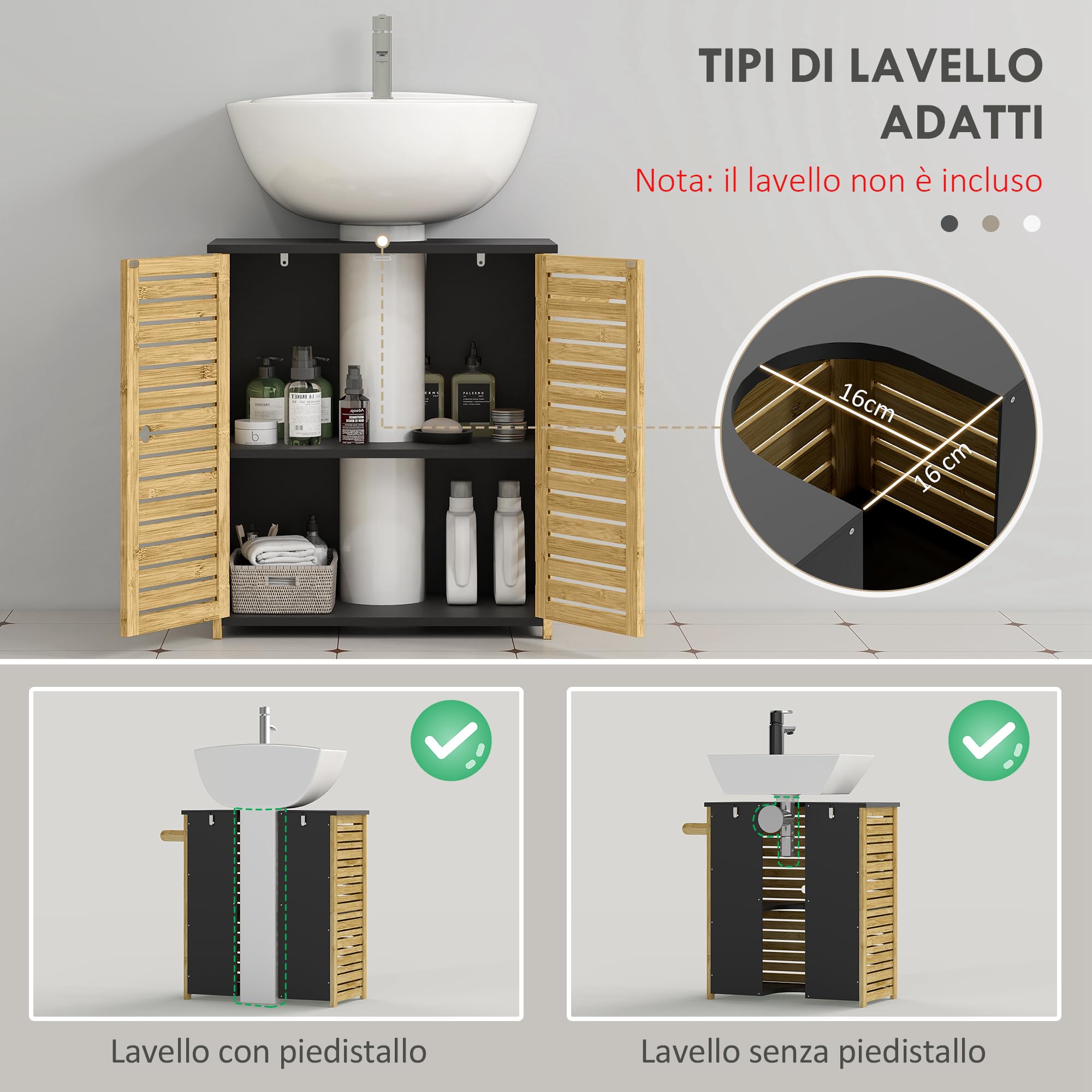 Mobiletto Bagno Sottolavabo SoBuy - Armadietto Con 2 Ante 60x30x60 Cm - Foto 11