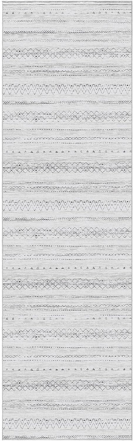 cotiled Hallway 2.6x8 Runner Rugs: Washable Boho Rugs with Non Slip Backing Large Soft Indoor Low Pile Carpet for Living Room Bedroom Farmhouse Dining Room Lightweight Home Decor Grey