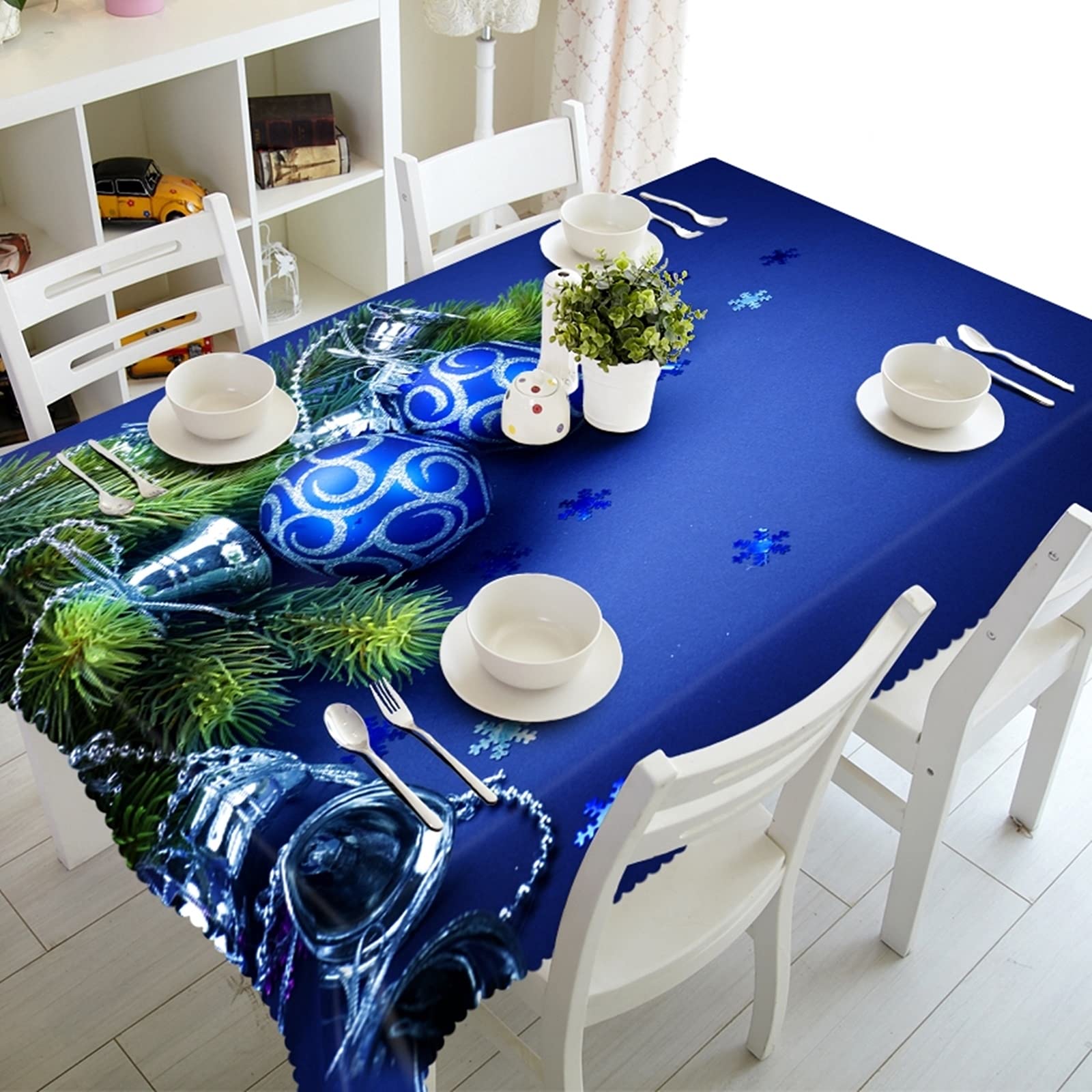 Aeici Manteles Cuadrados 140X200Cm, Manteles Mesa De Centro para Cocina, Mantel Bola Navideña con Copos De Nieve