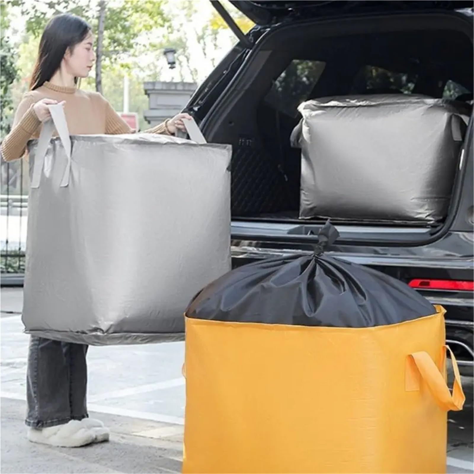 Umzugstaschen Umzugsverpackungstasche, großes Fassungsvermögen, verdickt, gewebt, wasserdicht, stark, tragend, Kleidungsorganisator für Umzug(COLOR02 350L-60x75x80cm)