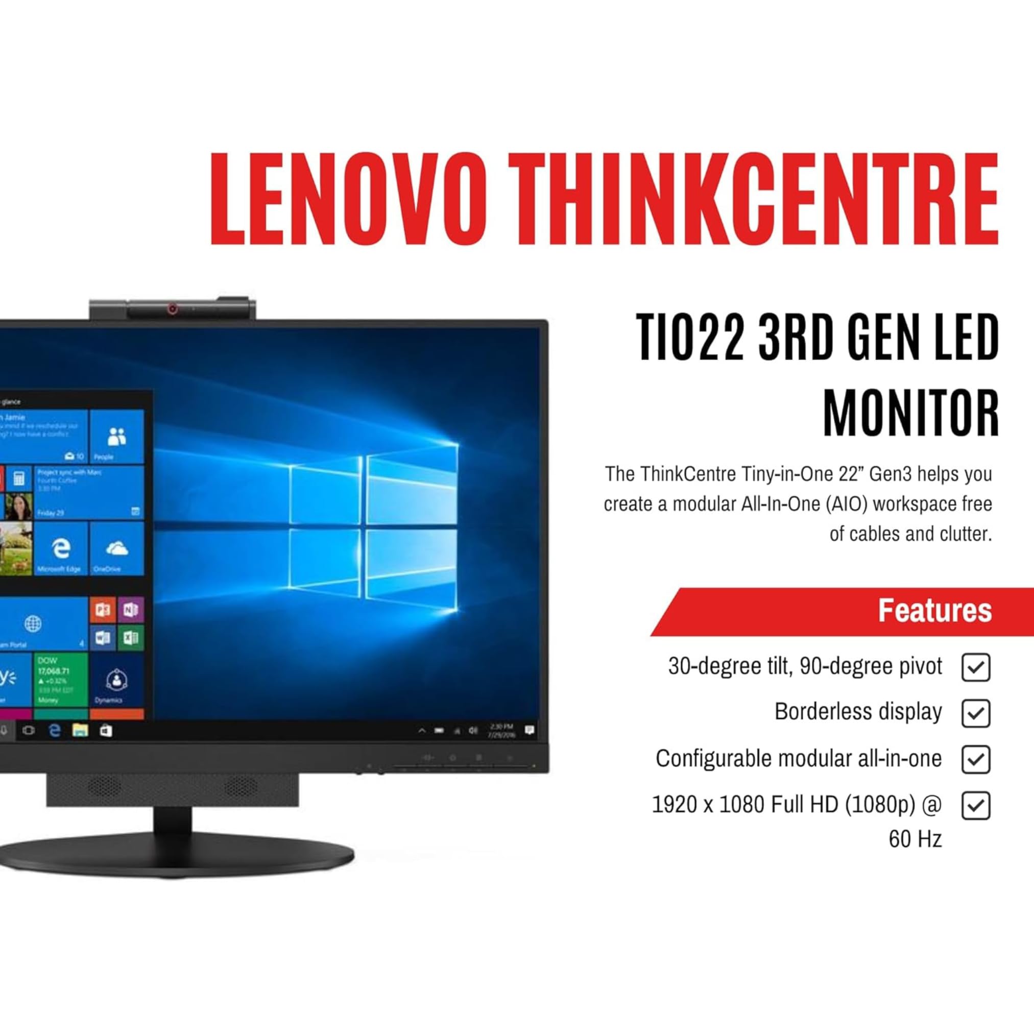 Lenovo TIO 22 PC todo en uno, Intel i5 8400T, 16 GB de RAM, SSD de 512 GB, Office 2021, Wi-Fi y Bluetooth, DVD RW incluido (reacondicionado)