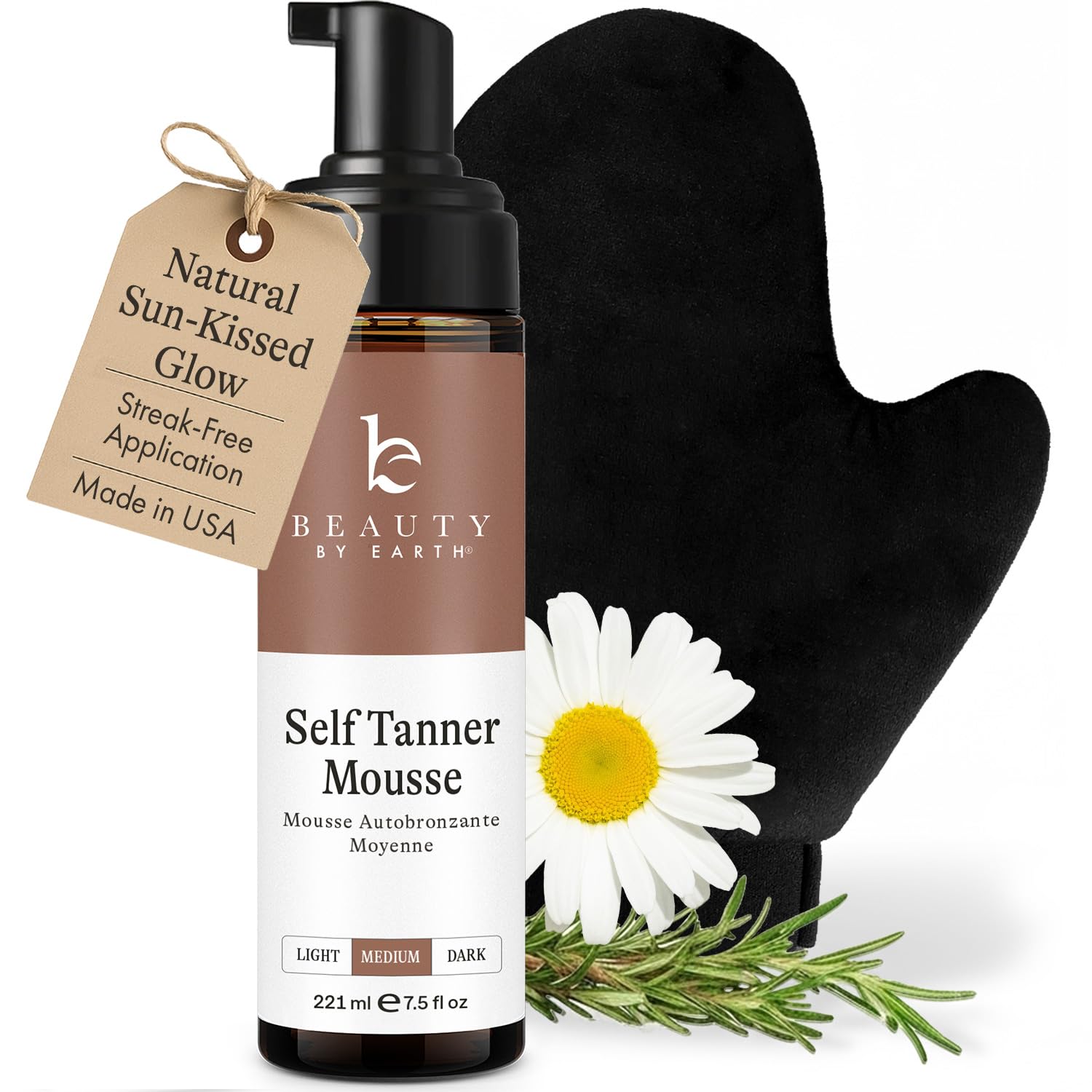 Self Tanner Tanning Mousse Kit - USA Made with Natural & Organic Ingredients, Self Tanner Mousse and Mitt, Tan Kit, Fake Tan Tanning Foam, Medium to Dark, Sunless Tanners Best Sellers
