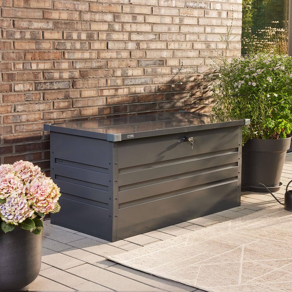 HOME DELUXE - Contenitore in metallo - MEGABOX XL, antracite - capacità 400 L, dimensioni: 126 x 56 x 62 cm, lamiera d'acciaio zincata, impermeabile