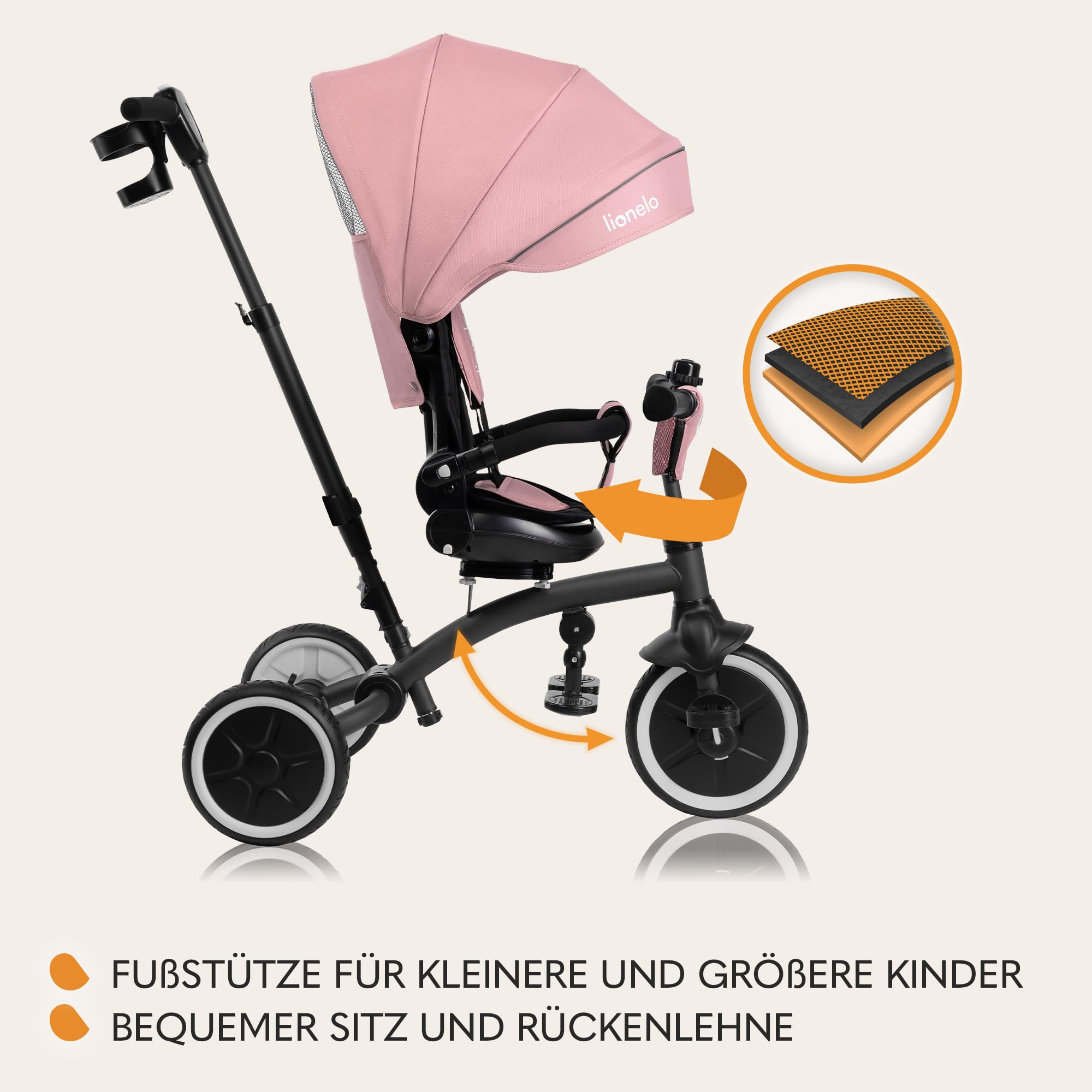 LIONELO Tris Plus Multifunktionales Laufrad Dreirad von 9 Monaten bis 5 Jahren bis zu 25 kg, Kinderwagen, Große PU-Räder Drehbarer Sitz 360 ° Verstellbare Rückenlehne Montage ohne Werkzeug